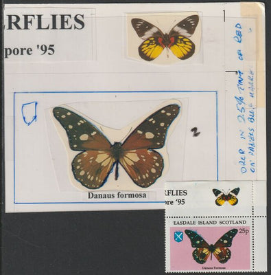 Easdale 1995 Butterfly 25p original composite artwork with overlay being stamp 2 from Singapore 95 Stamp Exhibition - Butterflies size 150 x 120 mm complete with issued stamp