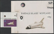 Easdale 1995 Space Shuttle 19p original composite artwork with overlay being stamp 1 from Singapore 95 Stamp Exhibition - Space size 150 x 120 mm complete with issued stamp