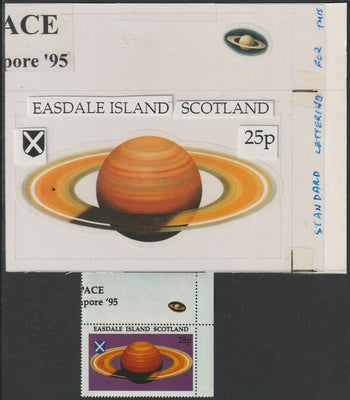 Easdale 1995 Saturn 25p original composite artwork with overlay being stamp 2 from Singapore 95 Stamp Exhibition - Space size 150 x 120 mm complete with issued stamp