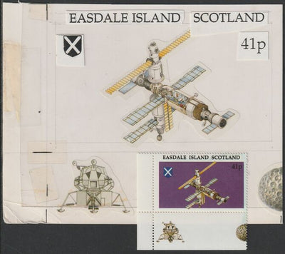 Easdale 1995 MIR Space Station 41p original composite artwork with overlay being stamp 3 from Singapore 95 Stamp Exhibition - Space size 150 x 120 mm complete with issued stamp