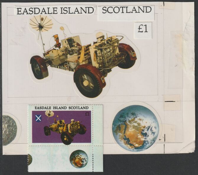 Easdale 1995 Moon Buggy £1 original composite artwork with overlay being stamp 4 from Singapore 95 Stamp Exhibition - Space size 150 x 120 mm complete with issued stamp