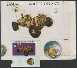 Easdale 1995 Moon Buggy £1 original composite artwork with overlay being stamp 4 from Singapore 95 Stamp Exhibition - Space size 150 x 120 mm complete with issued stamp