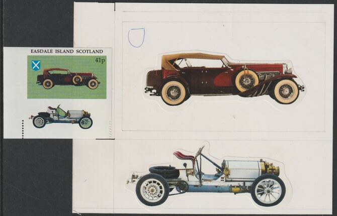 Easdale 1995 Early Car 41p original composite artwork without overlay being stamp 3 from Singapore 95 Stamp Exhibition - Cars size 150 x 120 mm complete with issued stamp