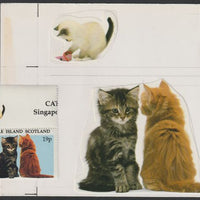 Easdale 1995 Domestic Cats 19p original composite artwork without overlay being stamp 1 from Singapore 95 Stamp Exhibition - Cars size 150 x 120 mm complete with issued stamp