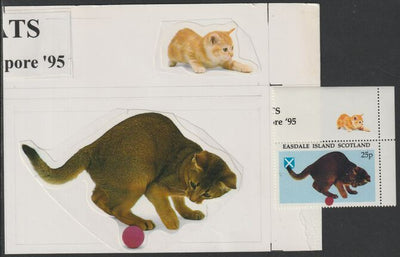 Easdale 1995 Domestic Cats 25p original composite artwork without overlay being stamp 2 from Singapore 95 Stamp Exhibition - Cars size 150 x 120 mm complete with issued stamp