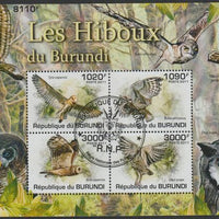Burundi 2011 Owls perf sheetlet containing 4 values with special commemorative cancellation