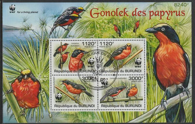 Burundi 2011 WWF - Gonolek perf sheetlet containing 4 values with special commemorative cancellation