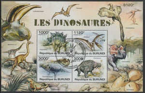 Burundi 2011 Dinosaurs perf sheetlet containing 4 values with special commemorative cancellation