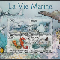Burundi 2011 Marine Life perf sheetlet containing 4 values with special commemorative cancellation