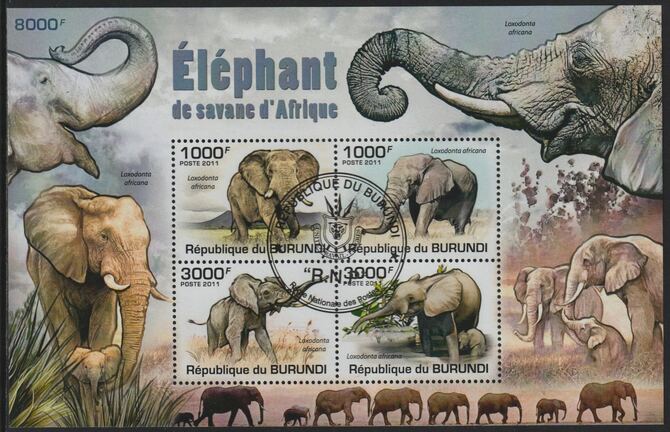 Burundi 2011 Elephants perf sheetlet containing 4 values with special commemorative cancellation