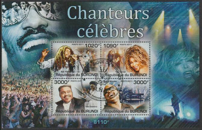 Burundi 2011 Famous Singers perf sheetlet containing 4 values with special commemorative cancellation