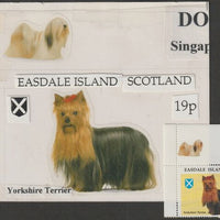 Easdale 1995 Dogs 19p Yorkshire Terrier original composite artwork with overlay being stamp 1 from Singapore 95 Stamp Exhibition - Dogs size 150 x 120 mm complete with issued stamp