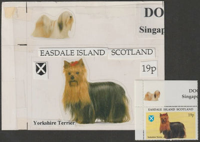 Easdale 1995 Dogs 19p Yorkshire Terrier original composite artwork with overlay being stamp 1 from Singapore 95 Stamp Exhibition - Dogs size 150 x 120 mm complete with issued stamp