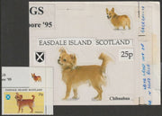 Easdale 1995 Dogs 25p Chihuahua original composite artwork with overlay being stamp 2 from Singapore 95 Stamp Exhibition - Dogs size 150 x 120 mm complete with issued stamp