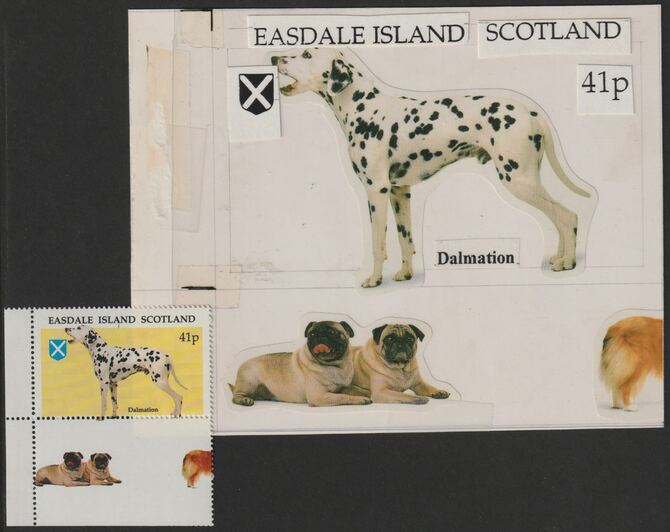 Easdale 1995 Dogs 41p Dalmation original composite artwork with overlay being stamp 3 from Singapore 95 Stamp Exhibition - Dogs size 150 x 120 mm complete with issued stamp