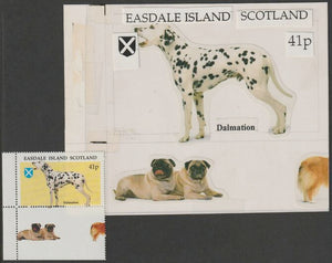 Easdale 1995 Dogs 41p Dalmation original composite artwork with overlay being stamp 3 from Singapore 95 Stamp Exhibition - Dogs size 150 x 120 mm complete with issued stamp