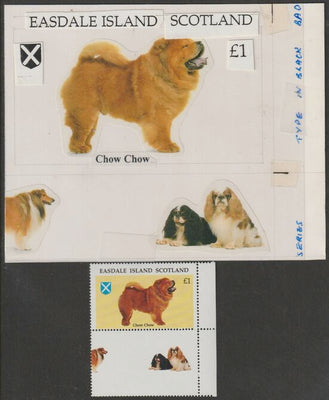 Easdale 1995 Dogs £1 hhow original composite artwork with overlay being stamp 4 from Singapore 95 Stamp Exhibition - Dogs size 150 x 120 mm complete with issued stamp