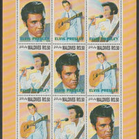 Maldive Islands 1993 15th Death Anniversary of Elvis Presley perf sheetlet of 9 containing 3 sets of 3 unmounted mint SG1768-70
