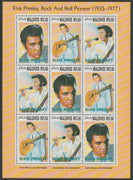 Maldive Islands 1993 15th Death Anniversary of Elvis Presley perf sheetlet of 9 containing 3 sets of 3 unmounted mint SG1768-70
