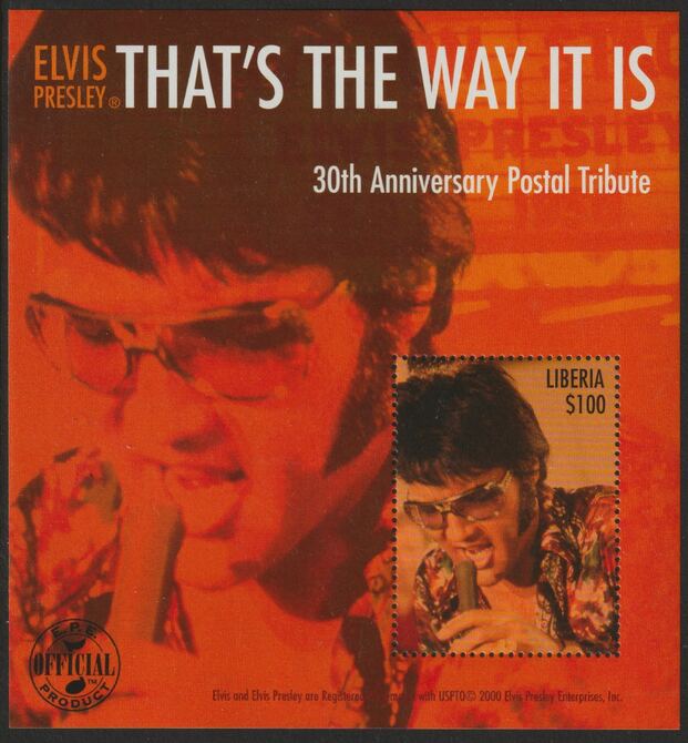 Liberia 2000 Elvis Presley - That's the Way it Is perf souvenir sheet unmounted mint