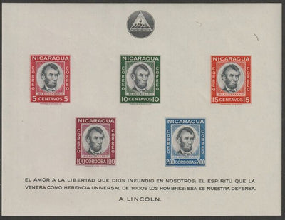 Nicaragua 1960 150th Birth Anniversary of Abraham Lincoln imperf m/sheet unmounted mint SG MS1376a