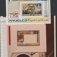 Lesotho 1984 Los Angeles Olympic Games coloured photograph of essay for frame of m/sheet with official label on reverse giving technical details with alterations to value and size complete with issued m/sheet SG MS595