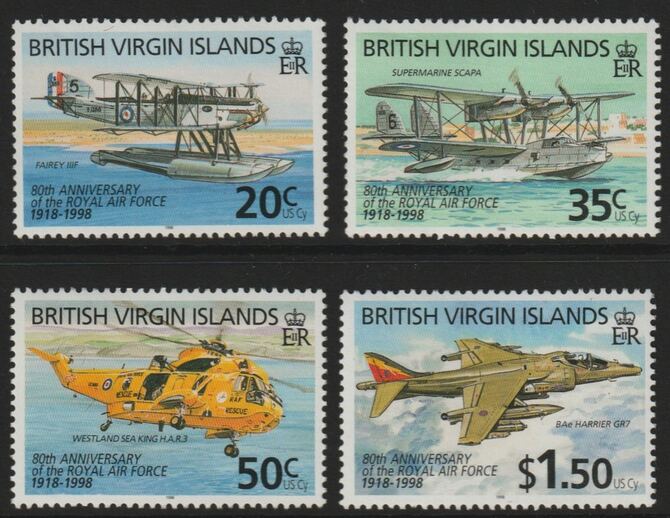 British Virgin Islands 1998 80th Anniversary of Royal Air Force perf set of 4 unmounted mint SG 990-93