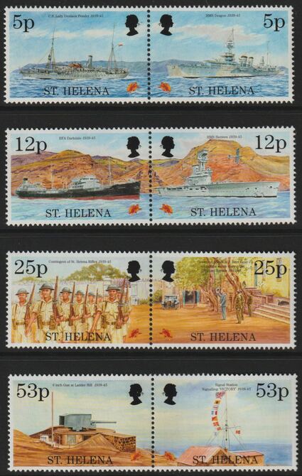 St Helena 1995 50th Anniversary of End of World War II perf set of 8 (4 se-tenant pairs) unmounted mint SG 690-97
