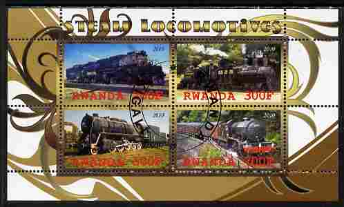 Rwanda 2010 Steam Locomotives #2 perf sheetlet containing 4 values fine cto used