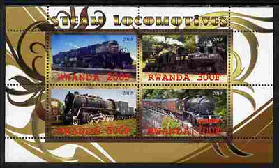 Rwanda 2010 Steam Locomotives #2 perf sheetlet containing 4 values unmounted mint