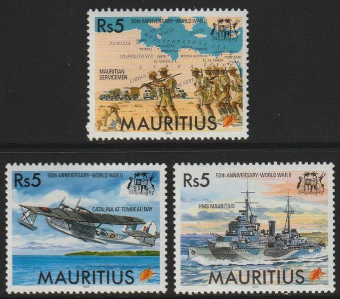 Mauritius 1995 50th Anniversary of End of World War II perf set of 3 unmounted mint SG 920-22