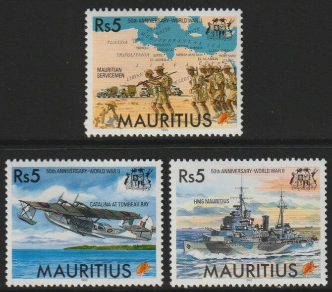 Mauritius 1995 50th Anniversary of End of World War II perf set of 3 unmounted mint SG 920-22