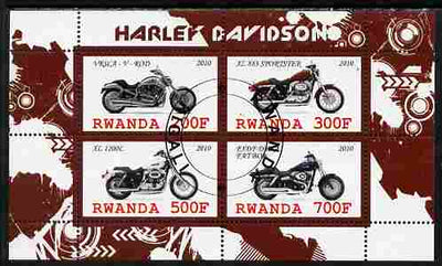 Rwanda 2010 Harley Davidson Motorcycles perf sheetlet containing 4 values fine cto used
