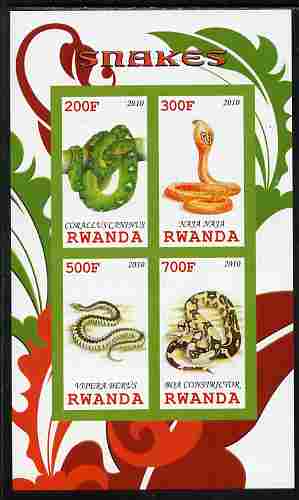 Rwanda 2010 Snakes imperf sheetlet containing 4 values unmounted mint