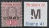 Northern Nigeria KE7 1d opt'd SPECIMEN with BROKEN M variety mint - Only 13 can exist