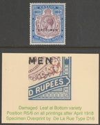 CEYLON 1921 KG5 100r overprinted SPECIMEN fine with gum showing the DAMAGED LEAF AT RIGHT variety of which only 7 can exist SG 360fs
