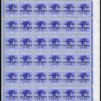 Bahamas 1942 KG6 Landfall of Columbus 3d ultramarine complete right pane of 60 including plate variety R10/4 (Damaged oval at 6 o'clock) plus overprint varieties R1/2 (Flaw in N), R1/4 (Damaged top of L), R2/4 (Broken F), R3/2 (Fl……Details Below