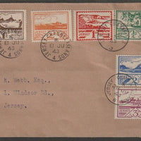 Jersey 1943-44 Occupation set of 6 on single cover with the three first day cancels SG 3-8
