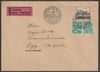 Switzerland 1943 Express cover bearing 50c Air plus 5c Landscapes tete-beche pair with special Fribourg Stamp Day cancels