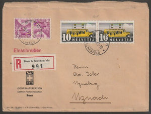 Switzerland 1941 Registeredcover bearing  10c Mobile PO x 2 plus 10c Landscapes tete-beche pair with Bern cancels