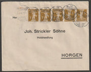 Switzerland 1913 cover bearing Tell's Son 2c tete-beche strip of 5 (type c) with Zug cancels