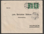 Switzerland 1925 cover bearing Tell's Son 5c green  tete-beche pair (type b) with St unclear cancels