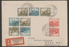 Germany 1932 registered card bearing various Welfare Fund stamps incl tete-beche pairs with Friedrichshafen cancels
