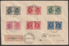 Belgium 1930 registered cover bearing various Lion & King tete-beche pairs with Brussels cancels