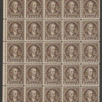 United States 1932 Washington 1/2c sepia fine unmounted mint block of 25 (5x5) SG 704