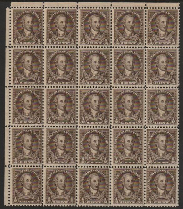 United States 1932 Washington 1/2c sepia fine unmounted mint block of 25 (5x5) SG 704