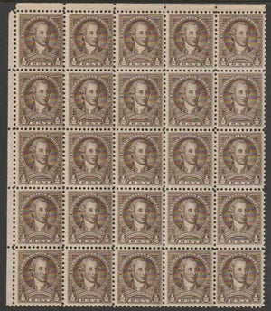 United States 1932 Washington 1/2c sepia fine unmounted mint block of 25 (5x5) SG 704