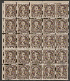 United States 1932 Washington 1/2c sepia fine unmounted mint block of 25 (5x5) SG 704