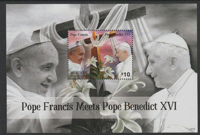 St Vincent - Mustique  2014 Pope Francis meets Pope Benedict XVI perf souvenir sheet unmounted mint