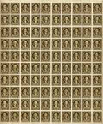 United States 1932 Washington 1/2c sepia complete sheet of 100, margins intact on two sides, SG 704